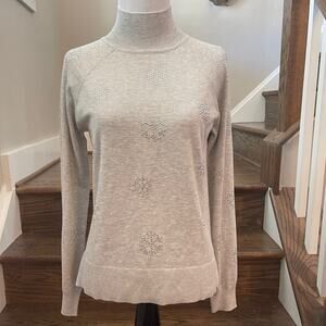 Marled Reunited Clothing Sweater Light Gray Rhinestone Snowflake Size XS NEW